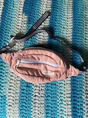 adidas Pink Crossbody Waist Bag with Striped Adjustable Strap